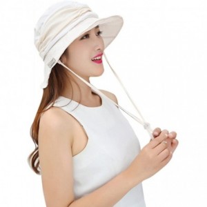 Sun Hats Womens Summer Veil Wide Brim Hats Chiffon Foldable Bucket Hat UPF 50+ - Beige - CX12I2P9UTX $18.49