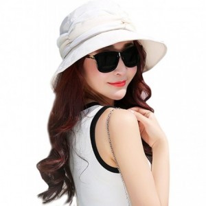 Sun Hats Womens Summer Veil Wide Brim Hats Chiffon Foldable Bucket Hat UPF 50+ - Beige - CX12I2P9UTX $18.49