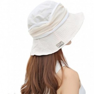 Sun Hats Womens Summer Veil Wide Brim Hats Chiffon Foldable Bucket Hat UPF 50+ - Beige - CX12I2P9UTX $18.49