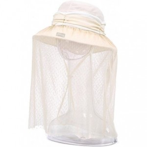 Sun Hats Womens Summer Veil Wide Brim Hats Chiffon Foldable Bucket Hat UPF 50+ - Beige - CX12I2P9UTX $18.49