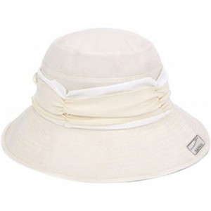 Sun Hats Womens Summer Veil Wide Brim Hats Chiffon Foldable Bucket Hat UPF 50+ - Beige - CX12I2P9UTX $18.49