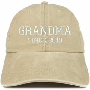 Baseball Caps Grandma Since 2019 Embroidered Washed Pigment Dyed Cap - Khaki - CD180OUAI9Y $33.42