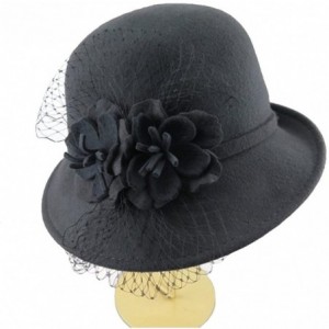 Fedoras Women's 100% Wool Felt Cloche Hat with Flower 7 Color - Grey - C512N1N0BBV $65.19