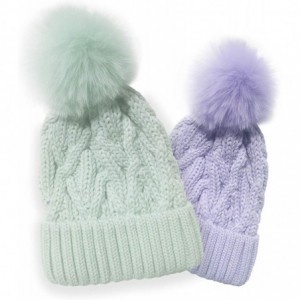 Skullies & Beanies Trendy Warm Cable Knit POM Beanie Skully - 2 Pack Mint Beanie Lavender Beanie - 1 Lavender 1 Mint - C318YH...