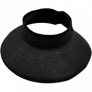 Visors Women's Summer Foldable Straw Sun Visor w/Cute Bowtie - 283_black - CH12EOTHFMP $16.56