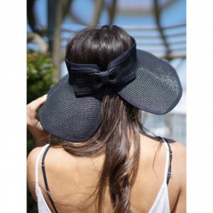 Visors Women's Summer Foldable Straw Sun Visor w/Cute Bowtie - 283_black - CH12EOTHFMP $16.56