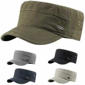 Newsboy Caps Women Men Washed Cotton Cadet Army Cap Basic Cap Military Style Hat Flat Top Cap Baseball Cap - Beige 4 - CM18ZR...