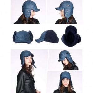 Bomber Hats Aviator Hat Faux Leather Pilot Cap Adult Men Winter Trapper Hunting Hat - 00796_navy - C3193TU4HIQ $17.08