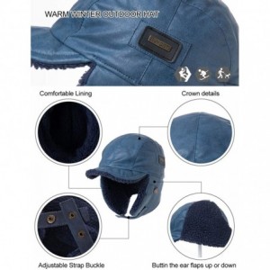 Bomber Hats Aviator Hat Faux Leather Pilot Cap Adult Men Winter Trapper Hunting Hat - 00796_navy - C3193TU4HIQ $17.08