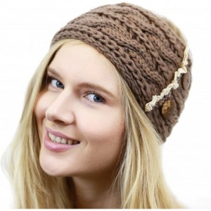 Cold Weather Headbands Womens Cable Knit Hand Made Headband With Button Detail - Khaki - CP12MX7UYC6 $17.30