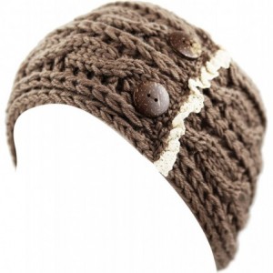 Cold Weather Headbands Womens Cable Knit Hand Made Headband With Button Detail - Khaki - CP12MX7UYC6 $7.01