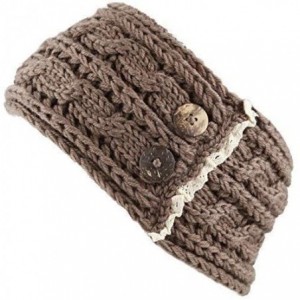 Cold Weather Headbands Womens Cable Knit Hand Made Headband With Button Detail - Khaki - CP12MX7UYC6 $7.01