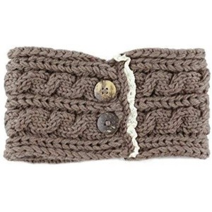 Cold Weather Headbands Womens Cable Knit Hand Made Headband With Button Detail - Khaki - CP12MX7UYC6 $7.01