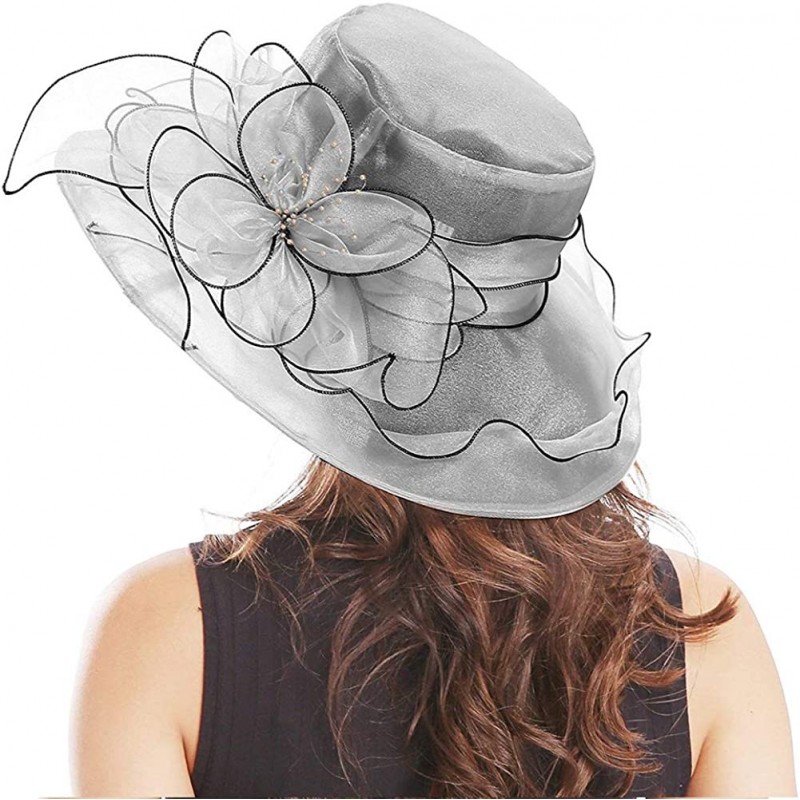 Sun Hats Organza Fascinator Hats for Women Derby Church Kentucky Tea Party Wide Brim Bridal Wedding Hat - Grey - CC18DM3WGR2 ...