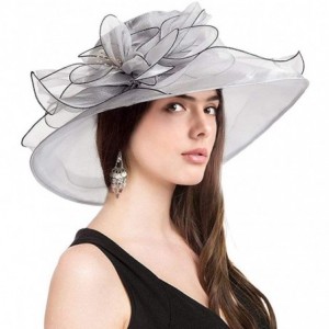 Sun Hats Organza Fascinator Hats for Women Derby Church Kentucky Tea Party Wide Brim Bridal Wedding Hat - Grey - CC18DM3WGR2 ...