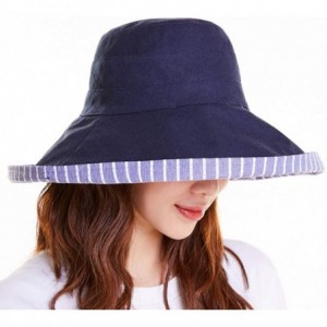 Sun Hats Bucket Hat for Women Double Side Wear Hat Girls Large Wide Brim Hat Packable Visor Caps - Navy (Stripes) - CL18SHHEM...