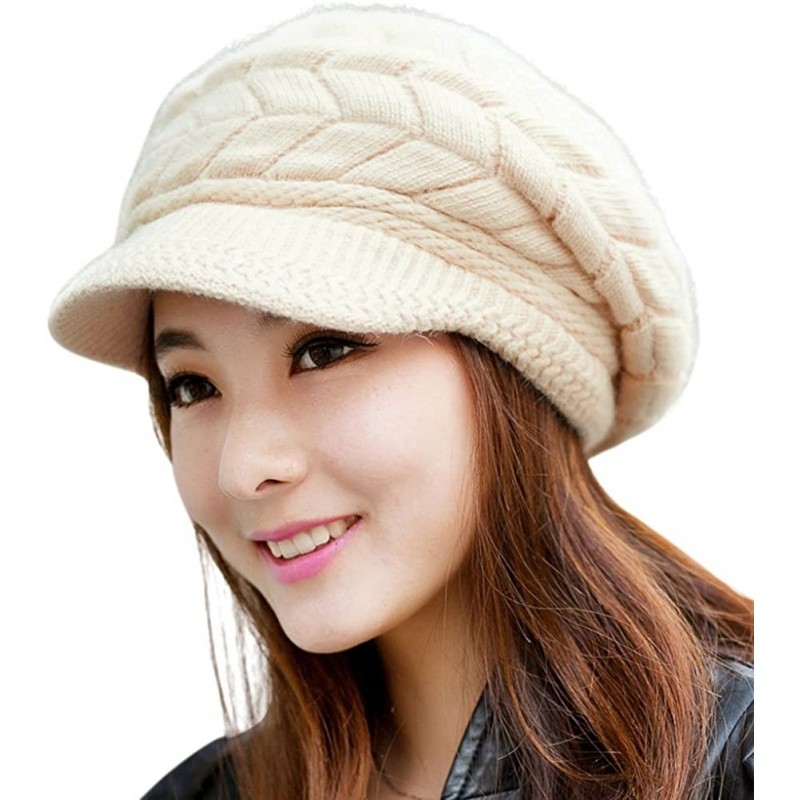 Newsboy Caps Women Winter Warm Knit Hat Wool Snow Ski Caps with Visor - Beige - C011OUQ17Q3 $8.85