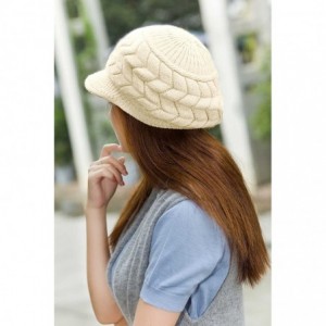 Newsboy Caps Women Winter Warm Knit Hat Wool Snow Ski Caps with Visor - Beige - C011OUQ17Q3 $8.85