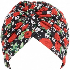 Skullies & Beanies Women Pleated Twist Turban African Printing India Chemo Cap Hairwrap Headwear - Red Rose - C218WXRGRNR $17.70