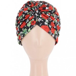 Skullies & Beanies Women Pleated Twist Turban African Printing India Chemo Cap Hairwrap Headwear - Red Rose - C218WXRGRNR $8.00