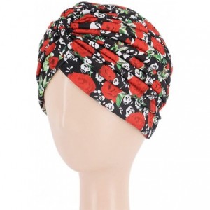 Skullies & Beanies Women Pleated Twist Turban African Printing India Chemo Cap Hairwrap Headwear - Red Rose - C218WXRGRNR $17.70