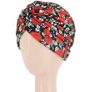 Skullies & Beanies Women Pleated Twist Turban African Printing India Chemo Cap Hairwrap Headwear - Red Rose - C218WXRGRNR $8.00