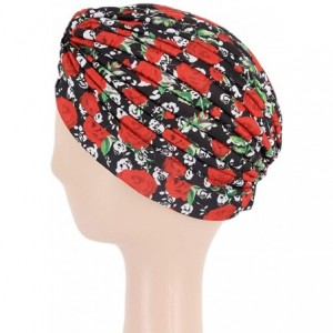 Skullies & Beanies Women Pleated Twist Turban African Printing India Chemo Cap Hairwrap Headwear - Red Rose - C218WXRGRNR $8.00