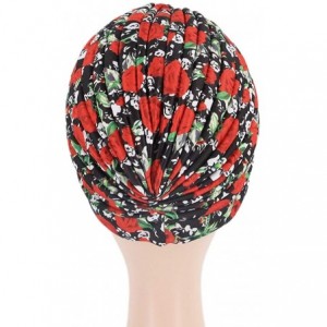 Skullies & Beanies Women Pleated Twist Turban African Printing India Chemo Cap Hairwrap Headwear - Red Rose - C218WXRGRNR $8.00