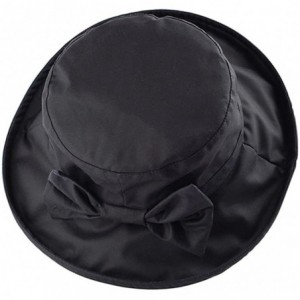 Sun Hats WAXED COTTON BOW CANVAS LADIES WIDE BRIM HAT - Black - CA11CFOW80B $15.42