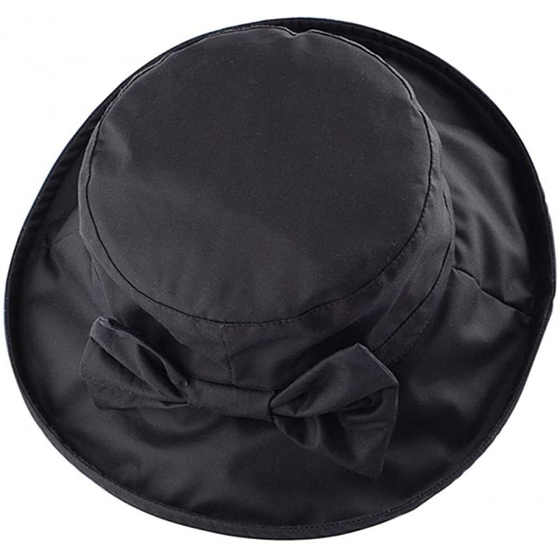 Sun Hats WAXED COTTON BOW CANVAS LADIES WIDE BRIM HAT - Black - CA11CFOW80B $15.42