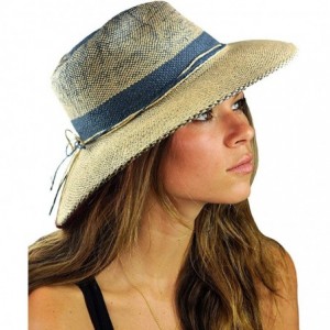 Fedoras Teardrop Dent Braided Trim Casual Panama Fedora Sun Hat - Woven Dark Denim - CT1990RH77N $21.57