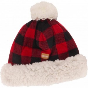 Skullies & Beanies Women's Classic Winter Fleeced Thermal Pom Pom Beanie Hat and Mittens Set - Red & Black Plaid - CF18H4LHU3...