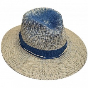 Fedoras Teardrop Dent Braided Trim Casual Panama Fedora Sun Hat - Woven Dark Denim - CT1990RH77N $21.57