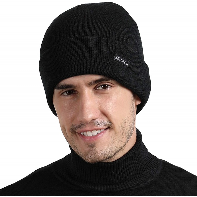 Skullies & Beanies Beanie Hat Men Women for Winter- Soft&Warm Skull Knit Hat Cap- Thick Cuffed Acrylic Headwear - The Black -...