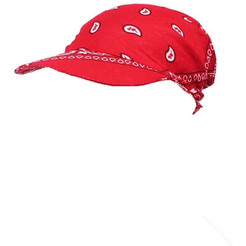 Visors Womens Assorted Paisley Print Bandana Head Scarf Hat Summer Folding Anti-UV Golf Tennis Sun Visor Cap - Red - C8196NA4...