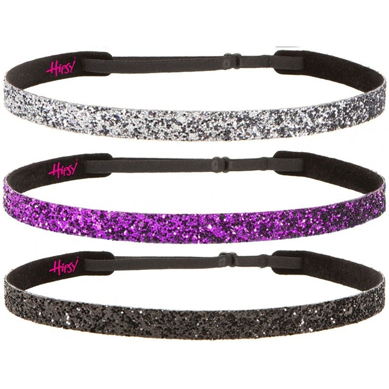 Headbands Girl's Adjustable NO Slip Bling Glitter Skinny Headband Gift Packs - Skinny Black/Fuchsia/Gunmetal 3pk - CV12G0IFCQ...