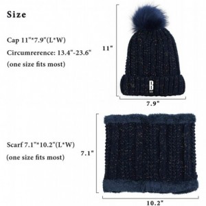 Skullies & Beanies Womens Knit Scarf Beanie Hat 2PCS Set Fleece Lined Pom Skull Cap Scarves Soft Warm Winter Gift Set - Navy ...