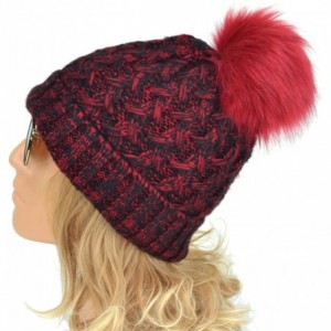 Skullies & Beanies Warm Thick Slouchy Chunky Cable Knit Beanie Hat Winter Hat with Pom Pom - Red/Black - CZ186GRMUA8 $12.71