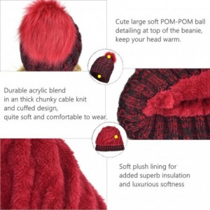 Skullies & Beanies Warm Thick Slouchy Chunky Cable Knit Beanie Hat Winter Hat with Pom Pom - Red/Black - CZ186GRMUA8 $12.71