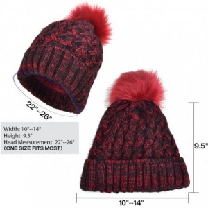 Skullies & Beanies Warm Thick Slouchy Chunky Cable Knit Beanie Hat Winter Hat with Pom Pom - Red/Black - CZ186GRMUA8 $12.71