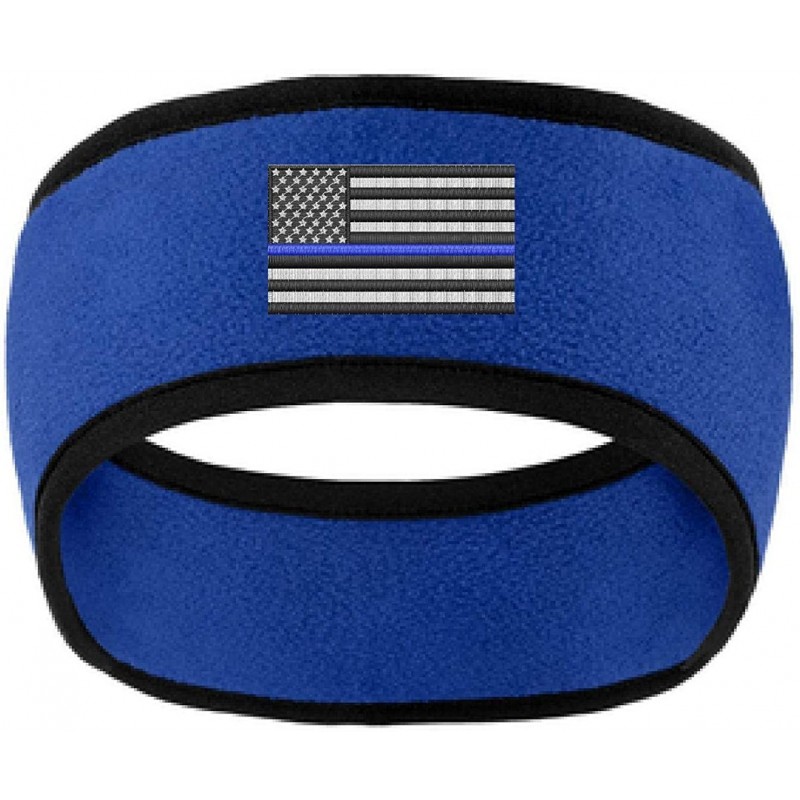 Cold Weather Headbands Thin Blue Line American Flag Police Law Enforcement 2 Tone Fleece Headband - COLOR CHOICE - Royal - CB...