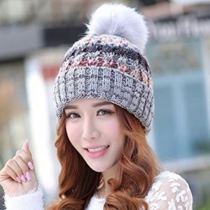 Skullies & Beanies Women's Fleece Lined Beanie Winter Knit Ear Flaps Hat with Pompom Faux Knitted Hat Scarf Mask Set - Grey -...