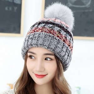 Skullies & Beanies Women's Fleece Lined Beanie Winter Knit Ear Flaps Hat with Pompom Faux Knitted Hat Scarf Mask Set - Grey -...