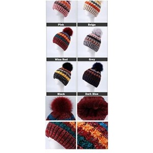 Skullies & Beanies Women's Fleece Lined Beanie Winter Knit Ear Flaps Hat with Pompom Faux Knitted Hat Scarf Mask Set - Grey -...