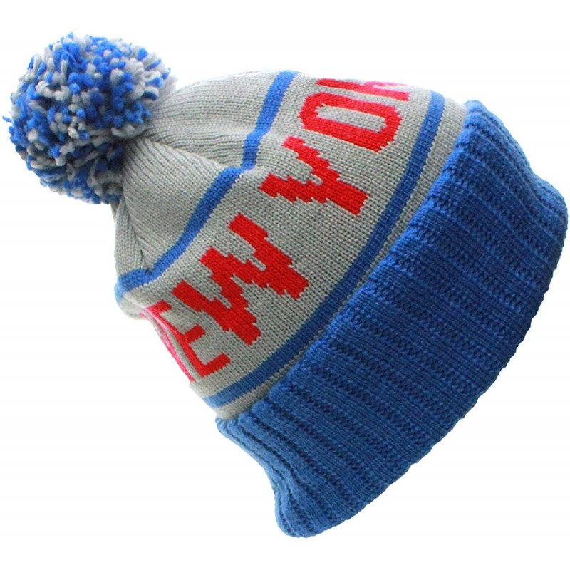 Skullies & Beanies USA Favorite City Cuff Cable Knit Winter Pom Pom Beanie Hat Cap - New York - Gray Royal - C011Q2V5JIV $19.54