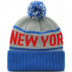 Skullies & Beanies USA Favorite City Cuff Cable Knit Winter Pom Pom Beanie Hat Cap - New York - Gray Royal - C011Q2V5JIV $9.24