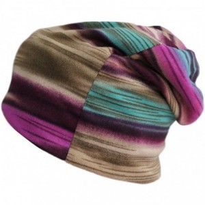 Skullies & Beanies Womens Winter Fleece Rainbow Stripes Slouchy Baggy Beanie Hat Cap Hood Hairband - Purple - CE12EQ4PUE3 $9.48