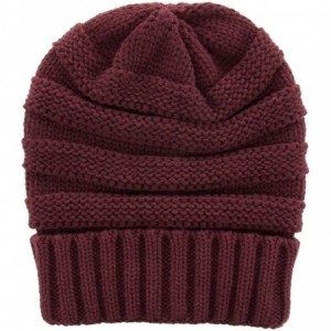 Skullies & Beanies Winter Hat for Women Snug Beanie Hat Chunky Knit Stocking Cap Soft Warm Cute - Burgundy - CL1888STYND $17.06