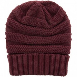 Skullies & Beanies Winter Hat for Women Snug Beanie Hat Chunky Knit Stocking Cap Soft Warm Cute - Burgundy - CL1888STYND $8.19