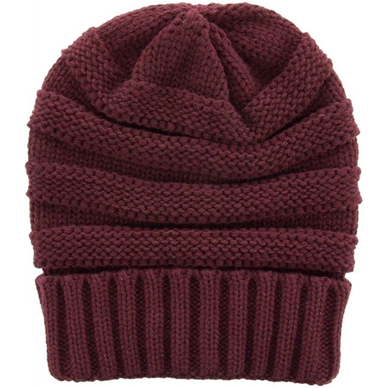 Skullies & Beanies Winter Hat for Women Snug Beanie Hat Chunky Knit Stocking Cap Soft Warm Cute - Burgundy - CL1888STYND $8.19